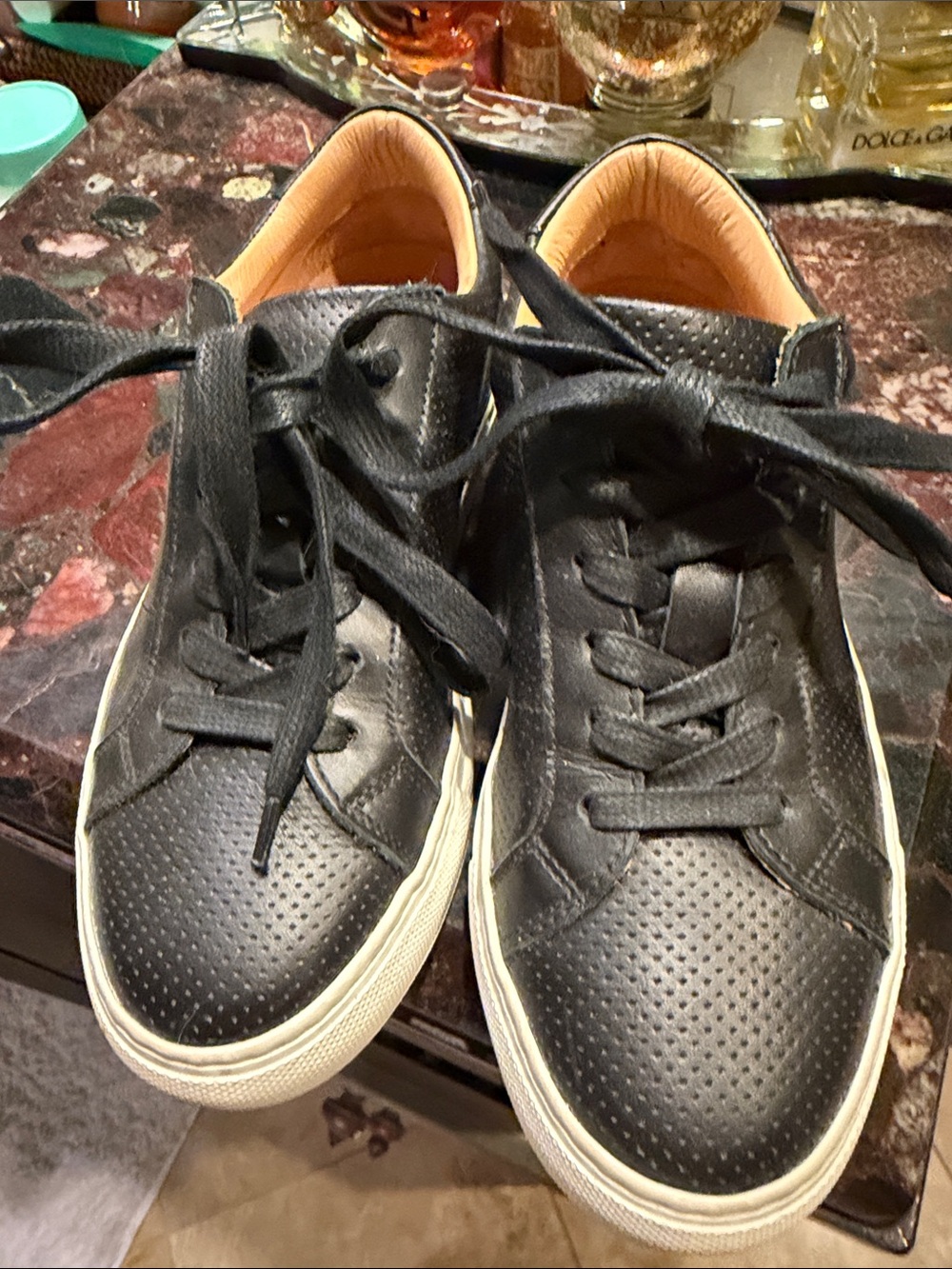 Greats Black Perforated Leather Sneakers with White Sole